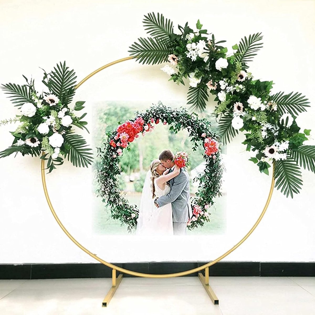 Boog Ronde Ballon Boog Stand Frame Metalen Tuin Boog Cirkel Achtergrond Decoratie voor Bruiloft Verjaardagsfeestje Baby Shower Doop,Goud,1.8M