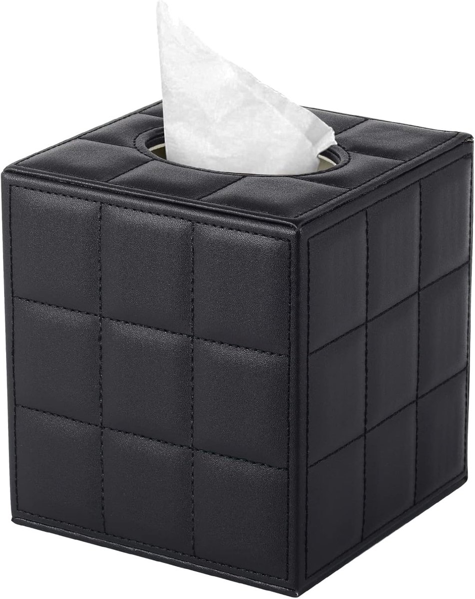 zakdoekenbox, vierkant, cosmetische zakdoekjes, zakdoekdispenser, zakdoekhouder, servetten, tissuehouder voor commode, badkamer, auto, kantoor, decoratie, zwart