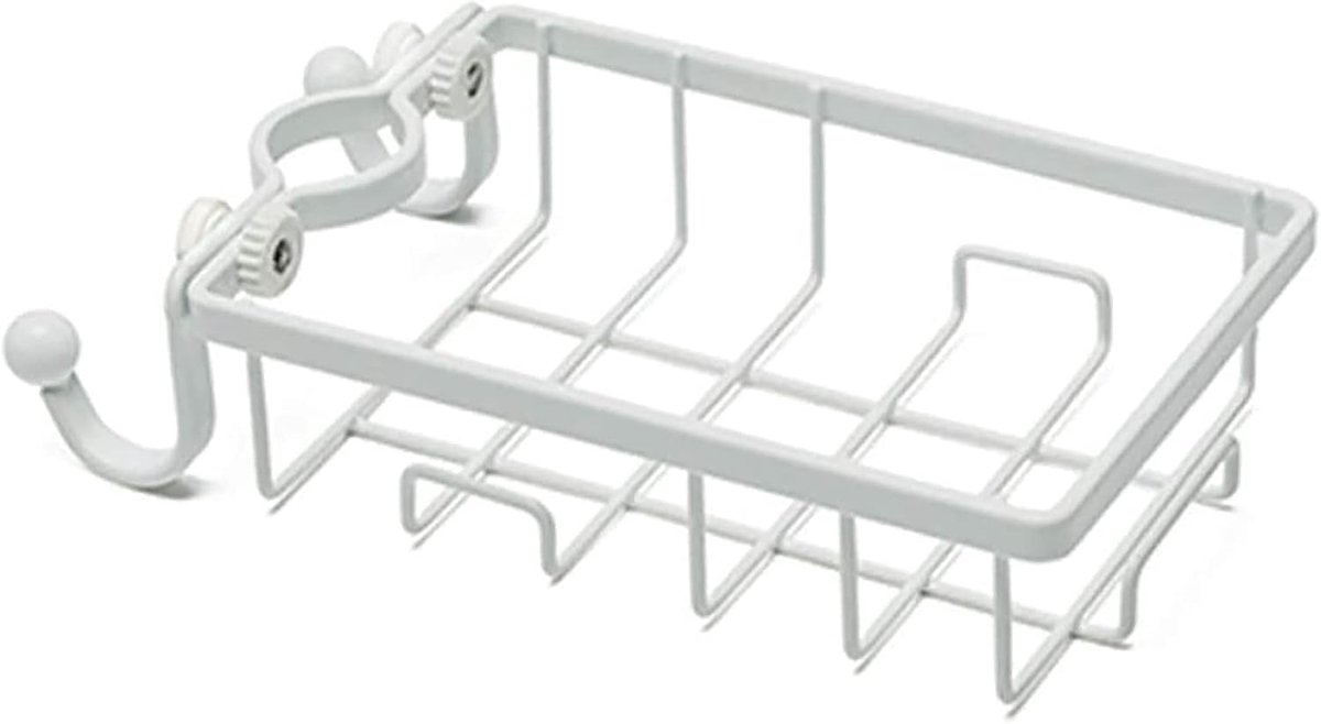 Sponshouder, RVS opbergrek Opknoping Spoelbak Organizer voor Zeep Spons Borstel Scrubber Spoelbak Caddy Organizer Afwassen Vloeibare Afvoer (Wit)