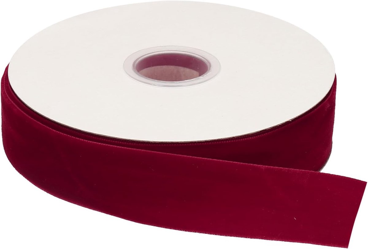 Fluwelen lint 2,5 cm x 25,8 m Eenzijdige spoel Zijdeachtig voor Ambachten Geschenkverpakking Strik Decoratie Wijnrood