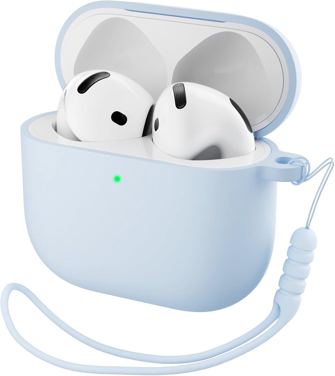 ORNARTO voor AirPods 4 hoes siliconen met koord - babyblauw | Premium vloeibare siliconen, robuuste PC-kern, met koord, stoot- en krasbestendig, grote kleurkeuze