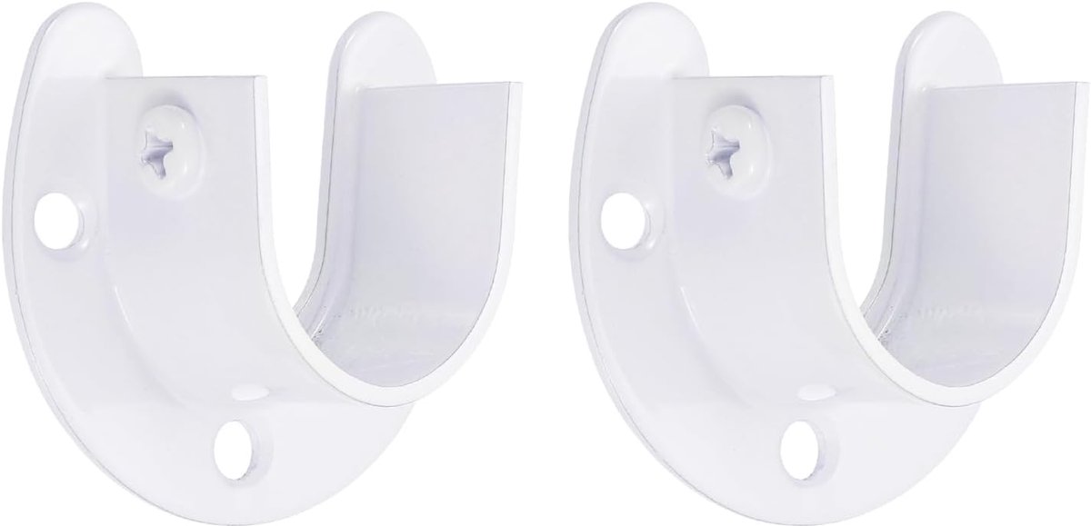 Roestvrijstalen stalen kasthouder, 1 inch diameter, kledingkast, houder, U-vormig, stopcontact, flens voor garderobe, gordijn, douche, wit, 2 stuks