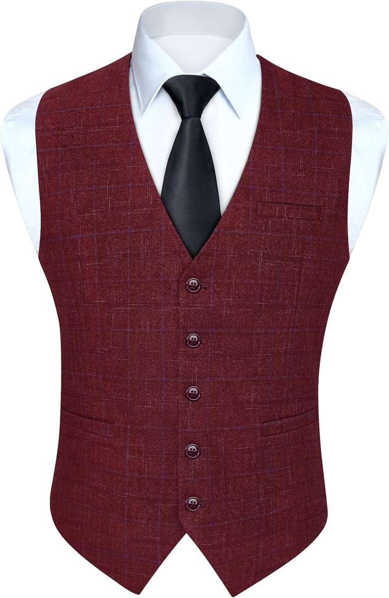 Herengilet, formeel vest, geschikt voor bruiloft en feest, katoen, geruit, gilet