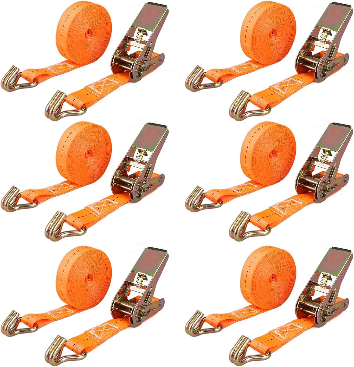 Spanbanden met ratel en haken, 5 m sjorband met 25 mm breedte, oranje ratelriem, bagage en vaste lading
