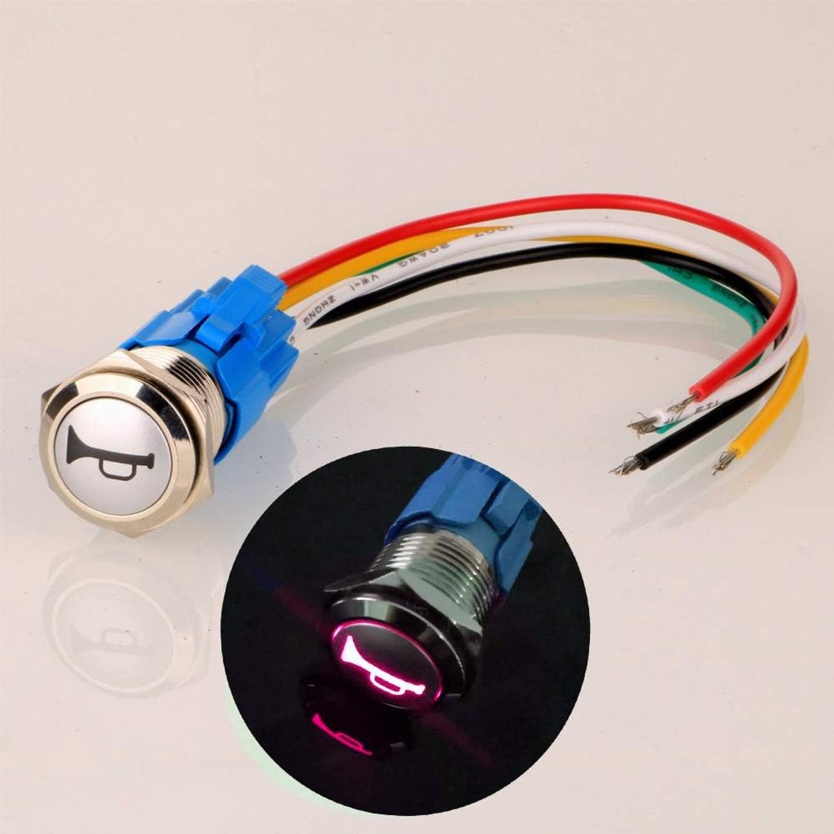 12V-24V/5A 16mm Pre-bedrading Momentary Speaker Hoorn Drukknop Waterdichte Metalen Schakelaar met Rood Led Licht voor Auto Boot