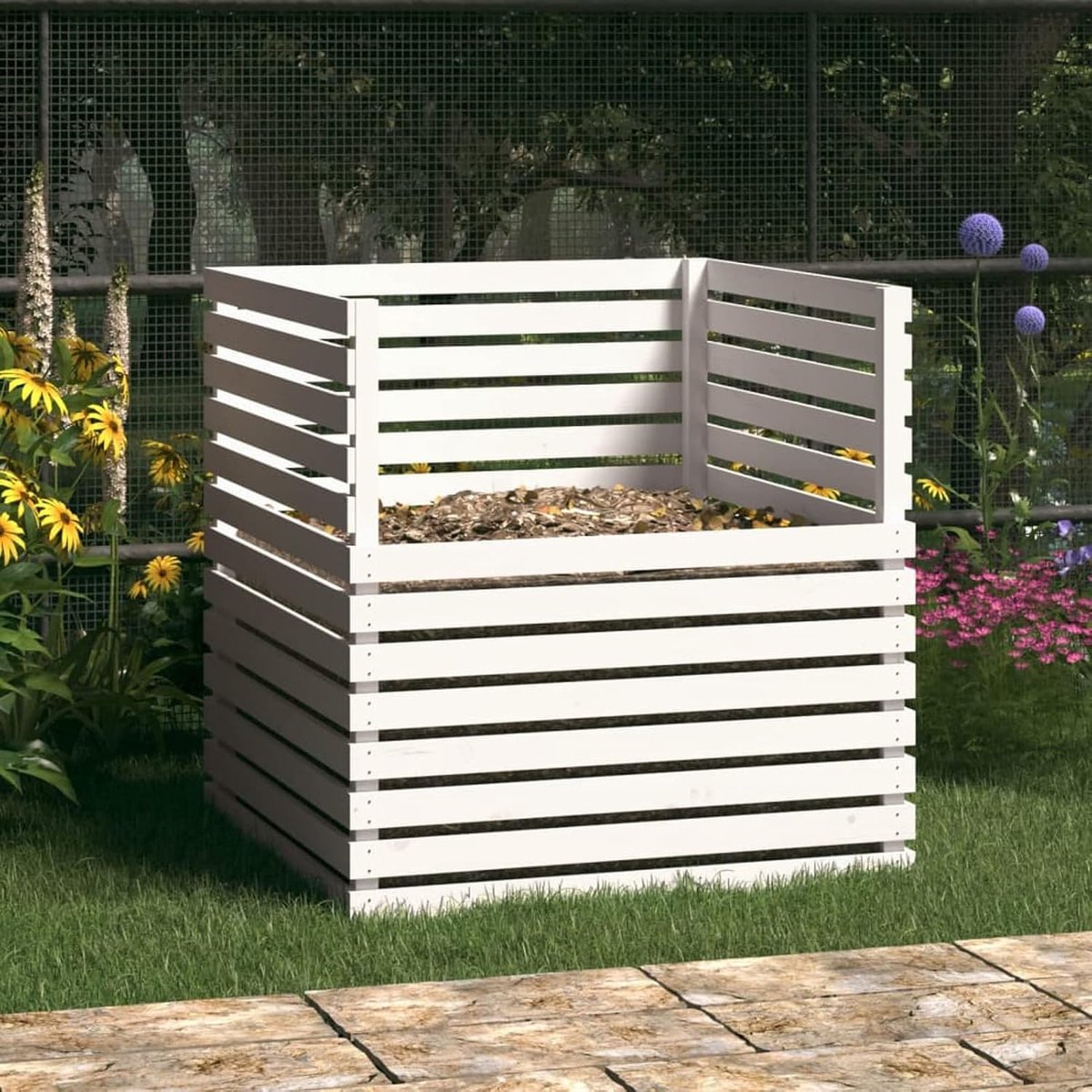 wit 100 x 100 x 102 cm van massief grenenhout, gazon en tuin, tuinieren, composteerder, (SPU: 822193)