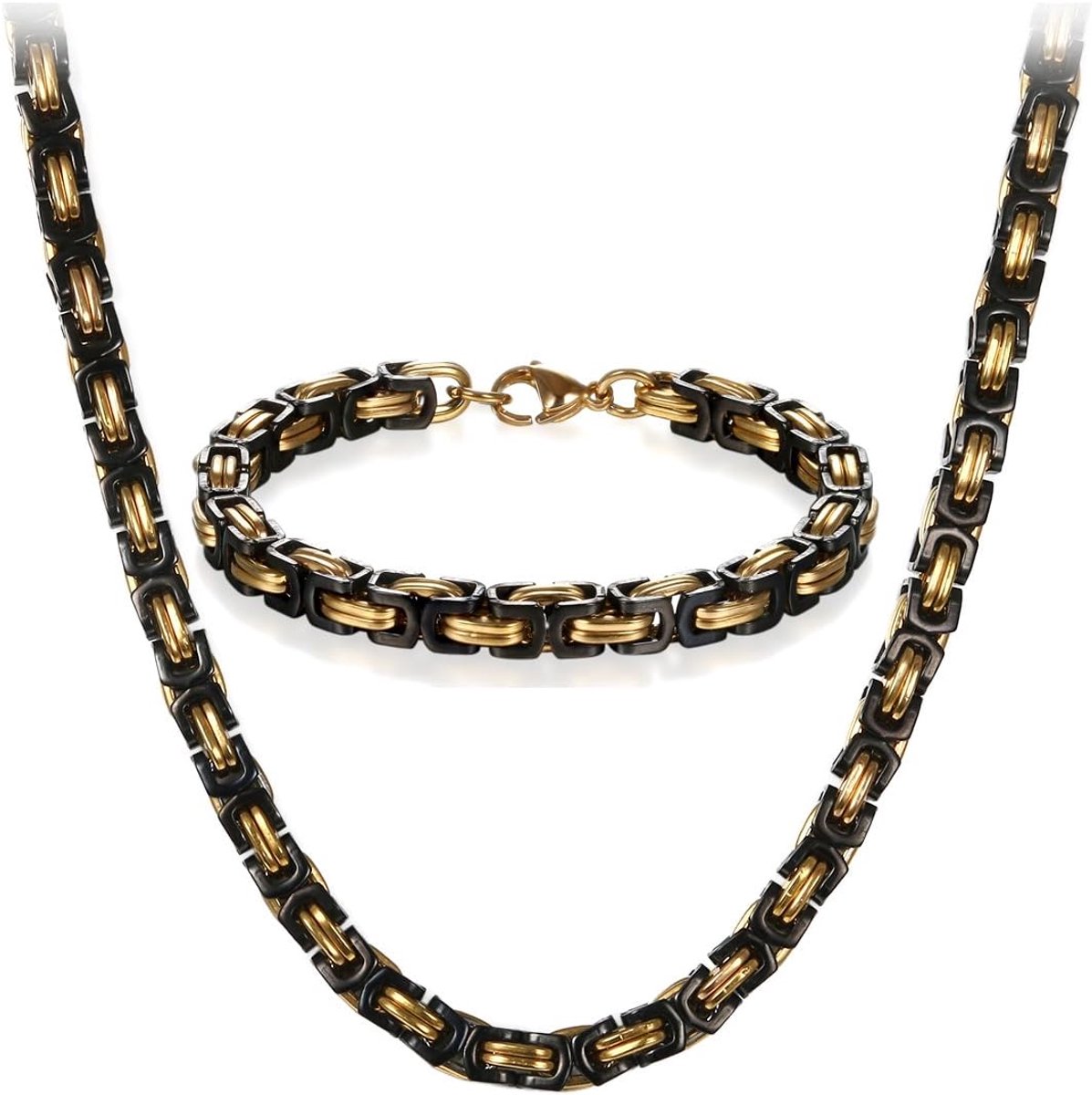 Sieraden, roestvrijstalen kettingset met kettingen en armbanden voor heren, zwarte zilveren armbanden 8 mm breed en 21,5 cm voor armband, 56 cm / 61 cm / 66 cm voor ketting