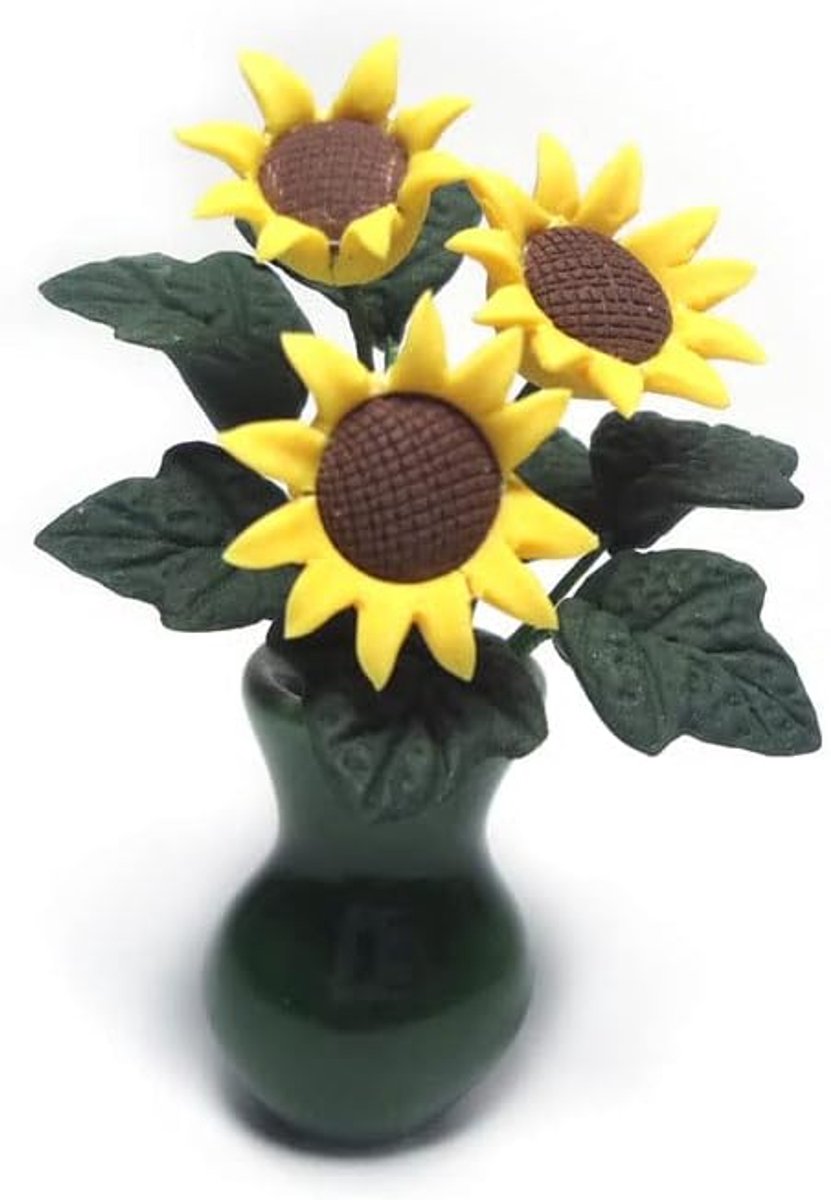 zalati Poppenhuis zonnebloem met vaas 1:12 miniatuur klei bloem keramiek vaas voor poppenhuis decoratie
