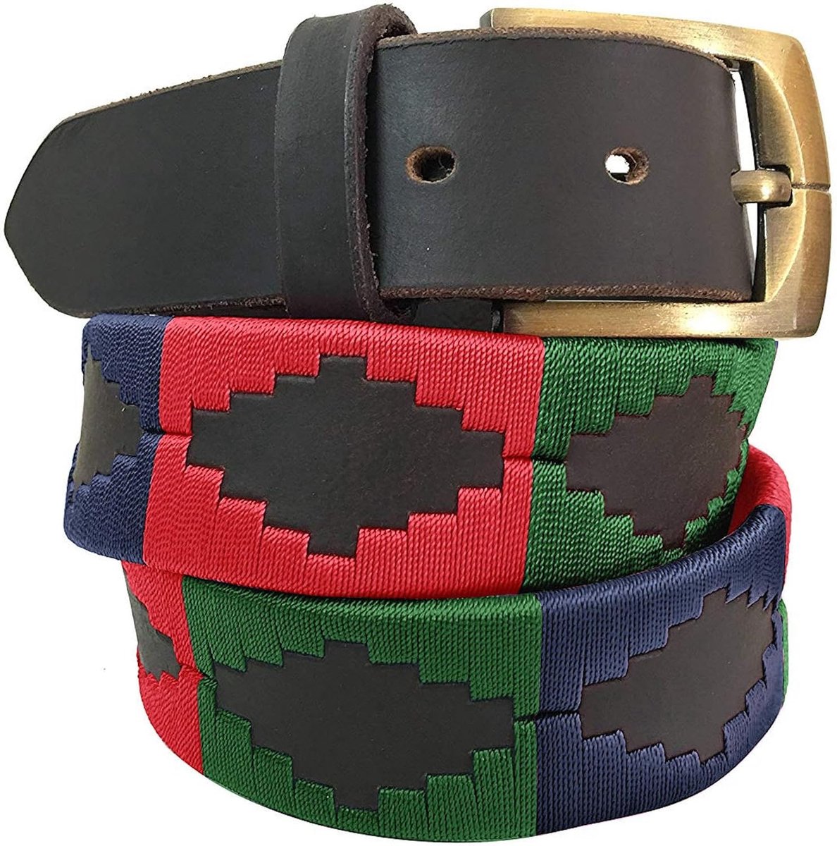 DIAZ Heren Dames Premium Unisex Bruin Leer Geborduurde Designer Polo Riem