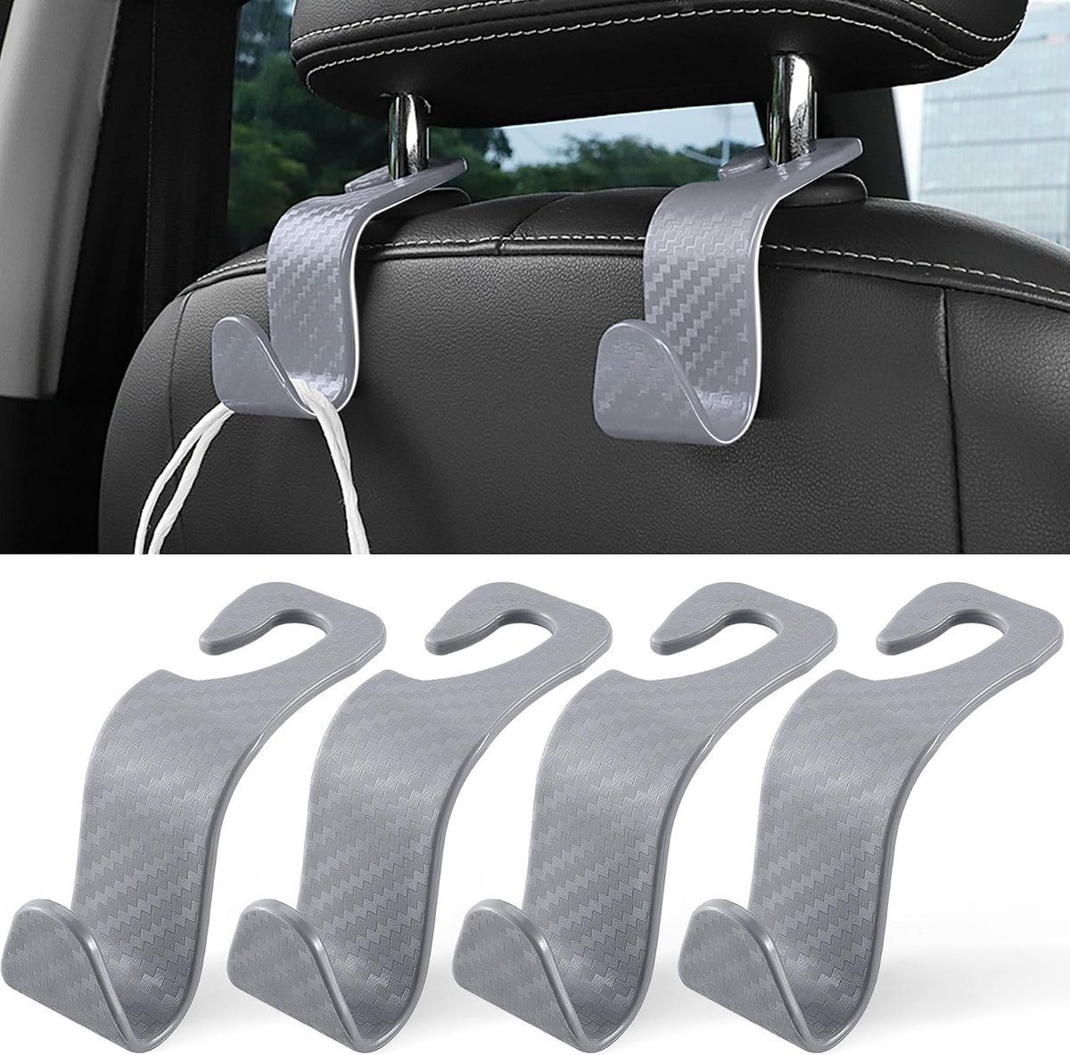 Auto Portemonnee Haak, Hoofdsteun Haak voor Auto, 4 Pack Universele Auto Autostoel Hoofdsteun Haak Hangers Organizer voor Portemonnee Jas Paraplu's Boodschappentassen Handtas, Auto Opknoping