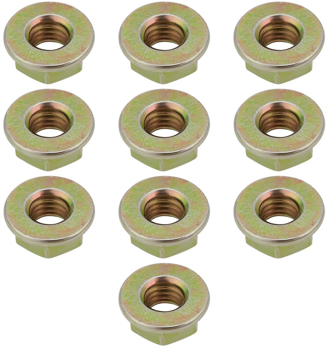 Store 100 stks M6 X 1 Draad Metrische 8 Grade H.T Geel Verzinkt Flens Noten DIN6923, Niet-gekartelde Flens Hex Flens Borgmoeren voor bouten Schroeven