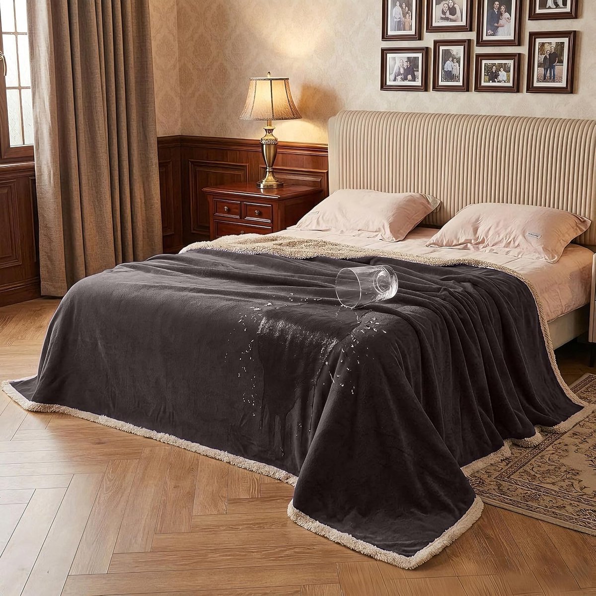 Classy Waterdichte beddeken, wasbare bankhoes bedbeschermer, fleece warme sherpa-deken voor varen camping autostoel 152 x 127 cm bruin
