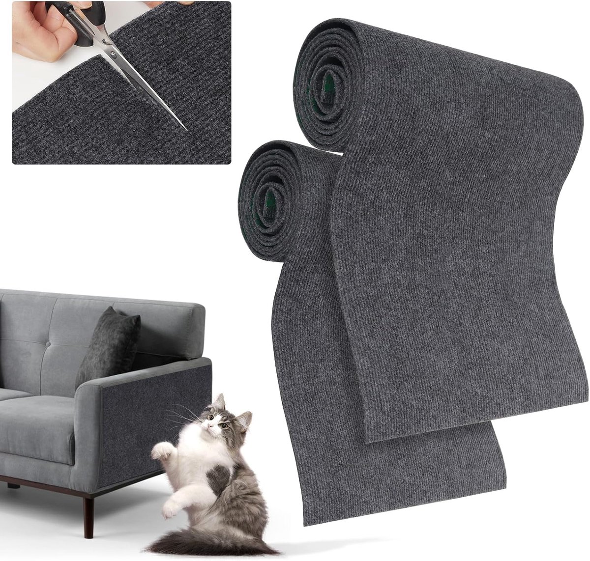 Krabmat voor katten, 200 cm x 40 cm, zelfklevend, krabmat, muur krabmat voor katten, kattenkrabwand, krabplanken, muur, doe-het-zelf klimkat krabmat