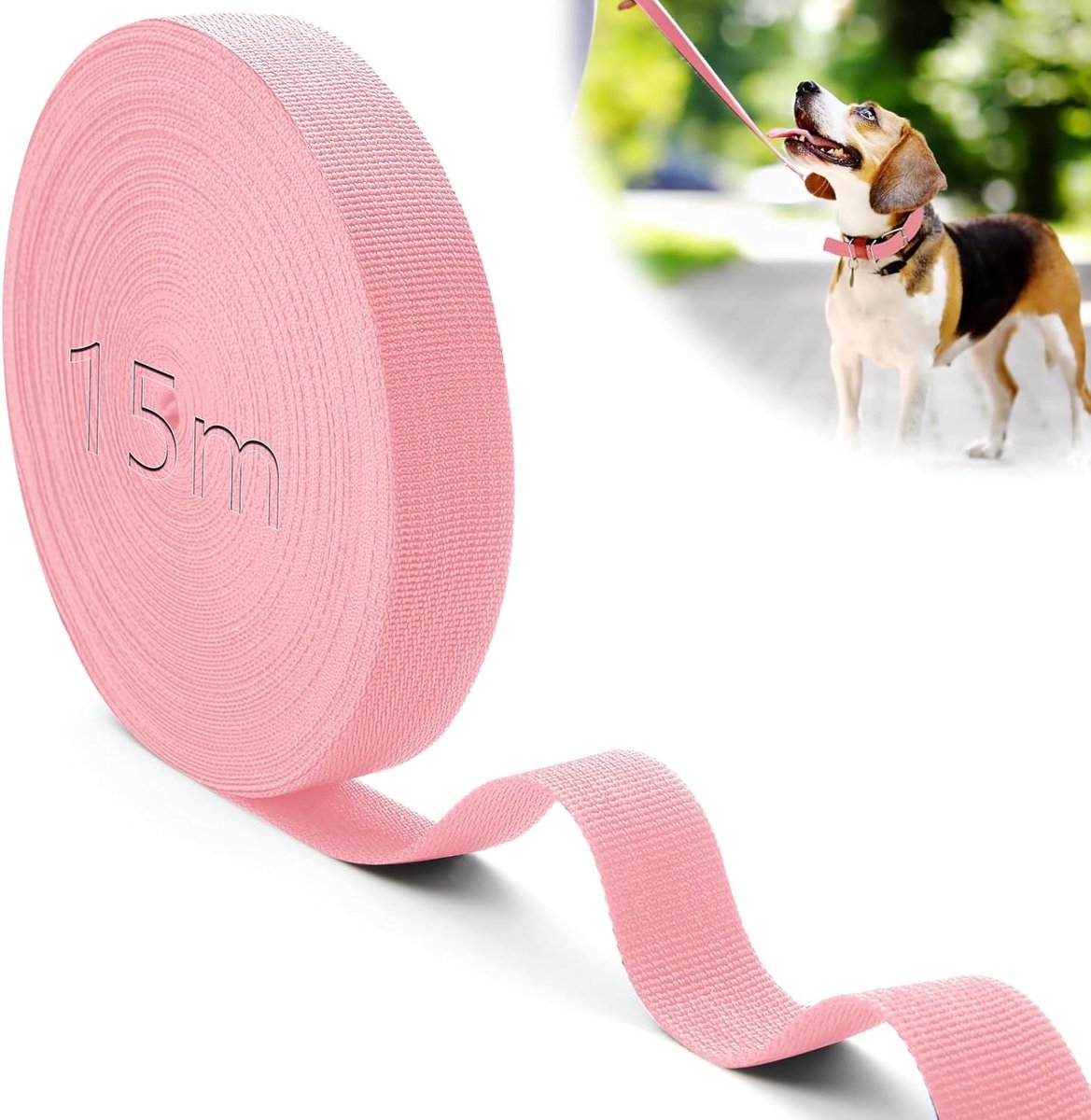 Polypropyleen riem, 15 m, 25 mm, lichtroze katoen, waterdicht, voor snijden, naaien, knutselen, handtas, hondenriem