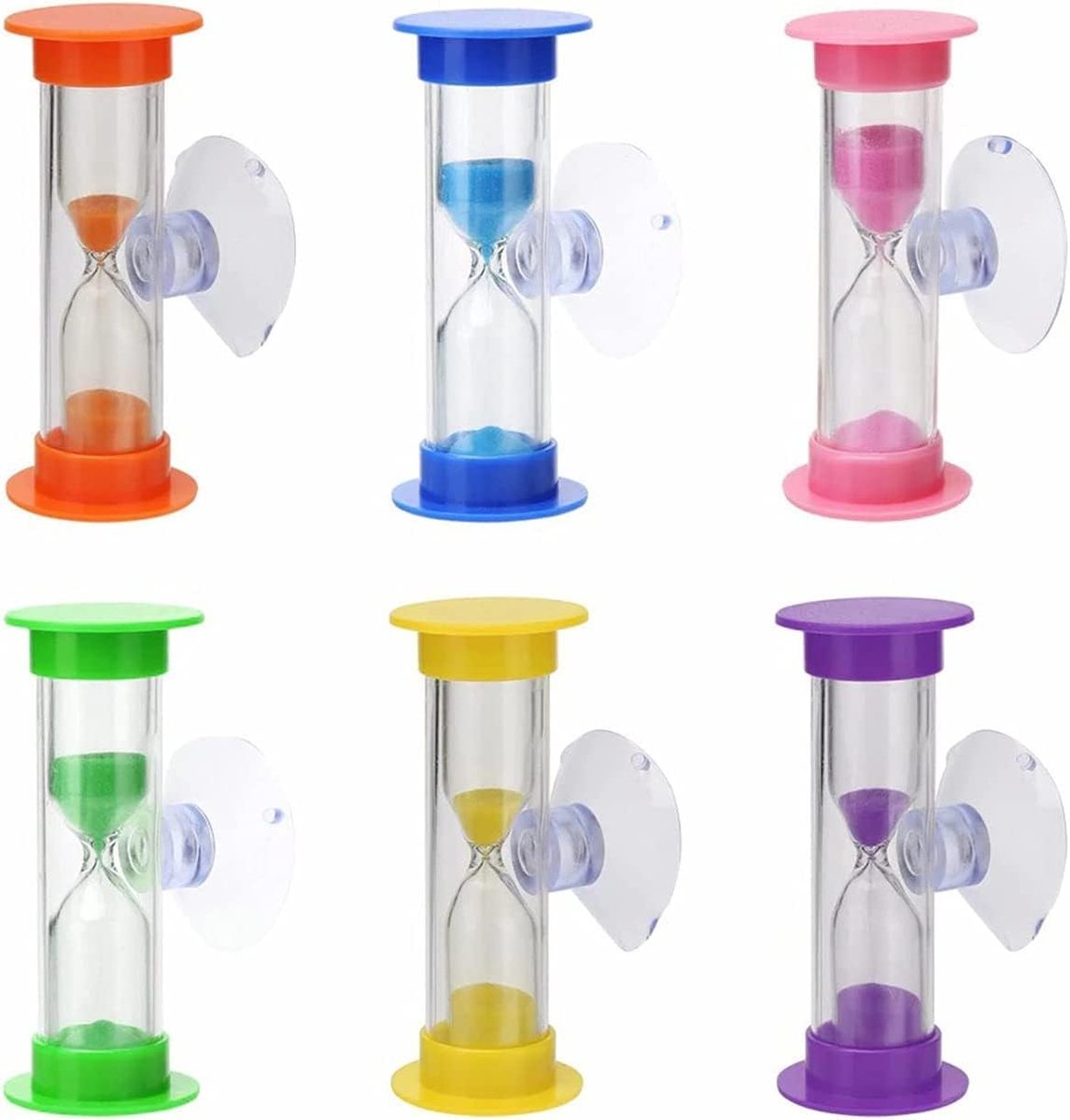timer, 3 minuten tandenpoetsen, timer voor kinderen, met zuignap, decoratie, handgemaakte zandloper, kindertandenpoetsen, timer (6-delige set)