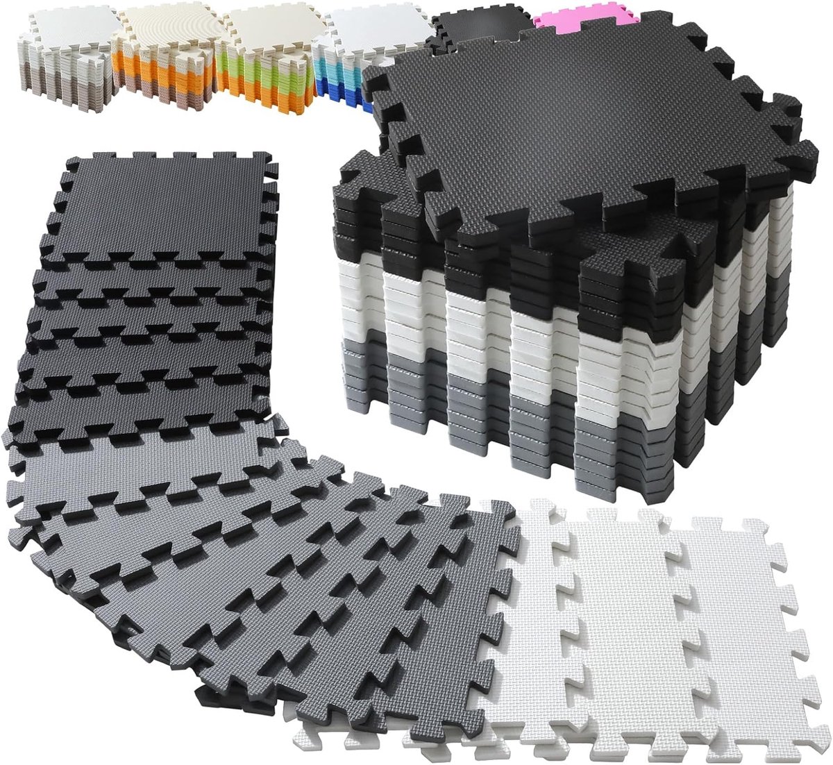 Mat van schuimrubber voor baby's, EVA-schuim, puzzelmat, dikke baby (Schwarz Grau Weiß, 114x142 cm | 20 Matten | 1.62 M²)