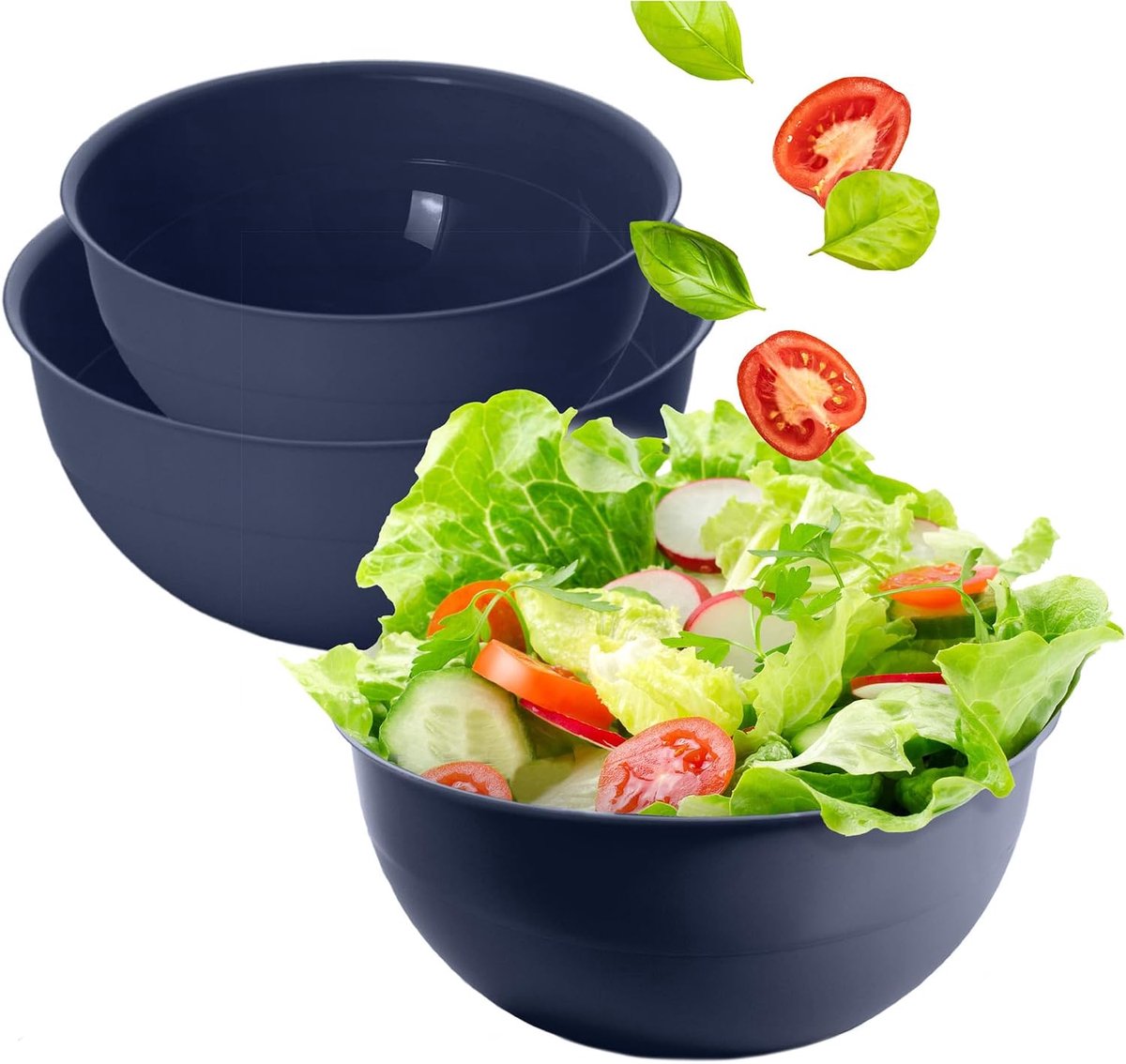 Saladekommenset, groot, 3 schalen, 2-5 l, kunststof kommenset, serveerschalen, ideaal voor het mengen en serveren (donkergrijs)
