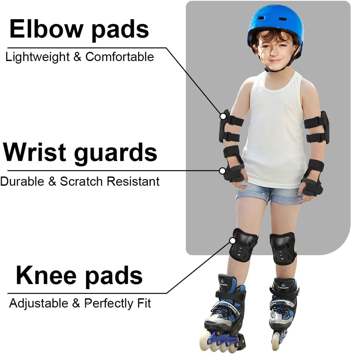 flintronic Kniebeschermers voor kinderen, elleboogbeschermers, polsbeschermers, 6-in-1 beschermende uitrustingset, comfortabele en eenvoudig te installeren scooter, skateboard, fiets