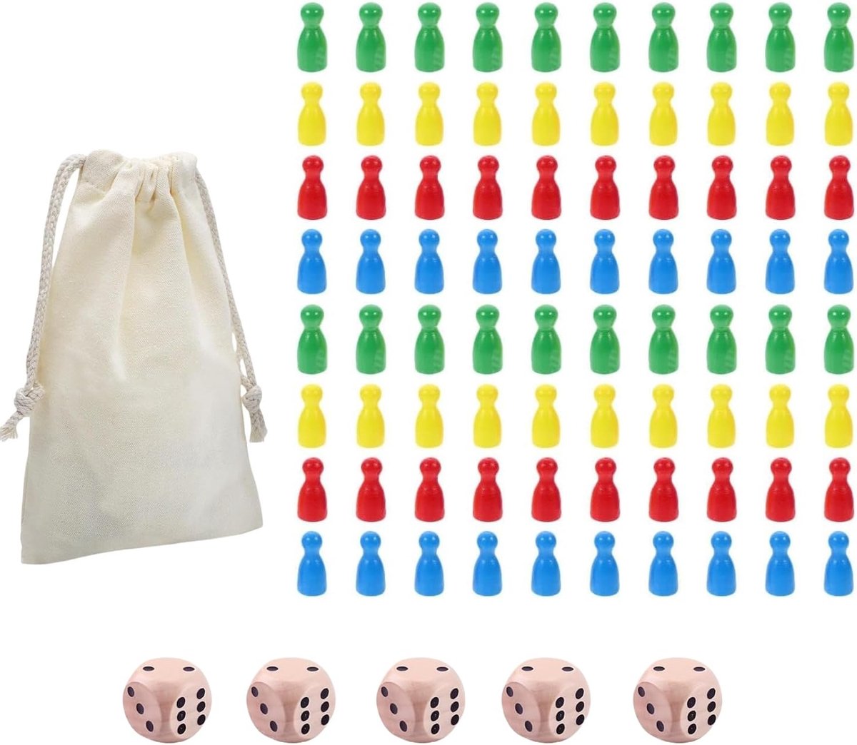 80 stuks speelfiguren voor bordspellen, kleurrijke speelfiguren, kleurrijke halmakegels, houten poppen, speelfiguren van hout voor bordspellen, 5 houten dobbelstenen voor bordspellen en 1 opbergtas