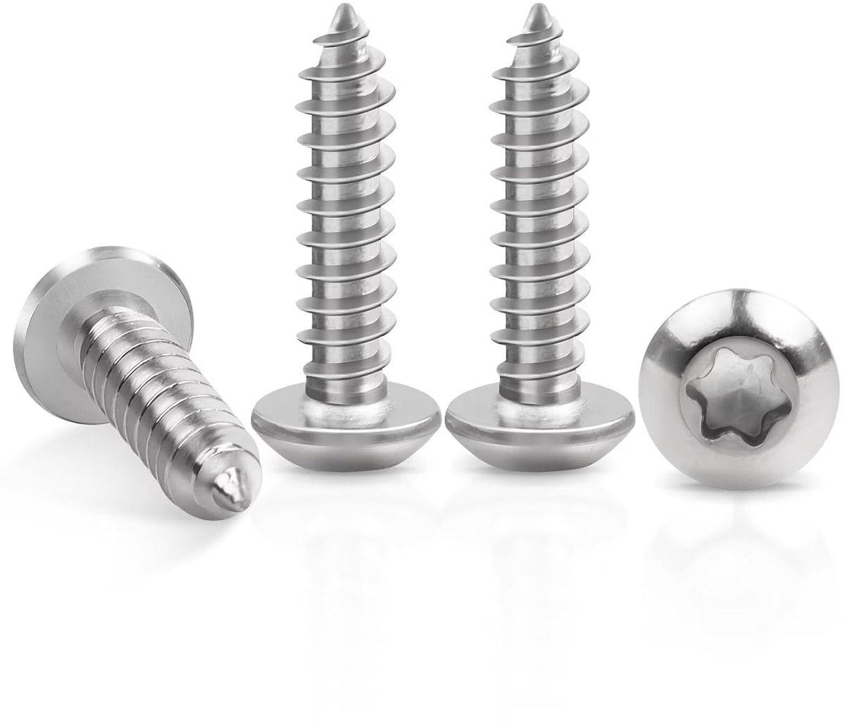 50 stuks plaatschroeven, M4 x 20 mm, Leryati roestvrij stalen platte kop met schijf, torx-schroeven, A2 V2A houtschroeven, lenskop, volledige schroefdraad, zelftappende schroeven, ronde kopschroeven