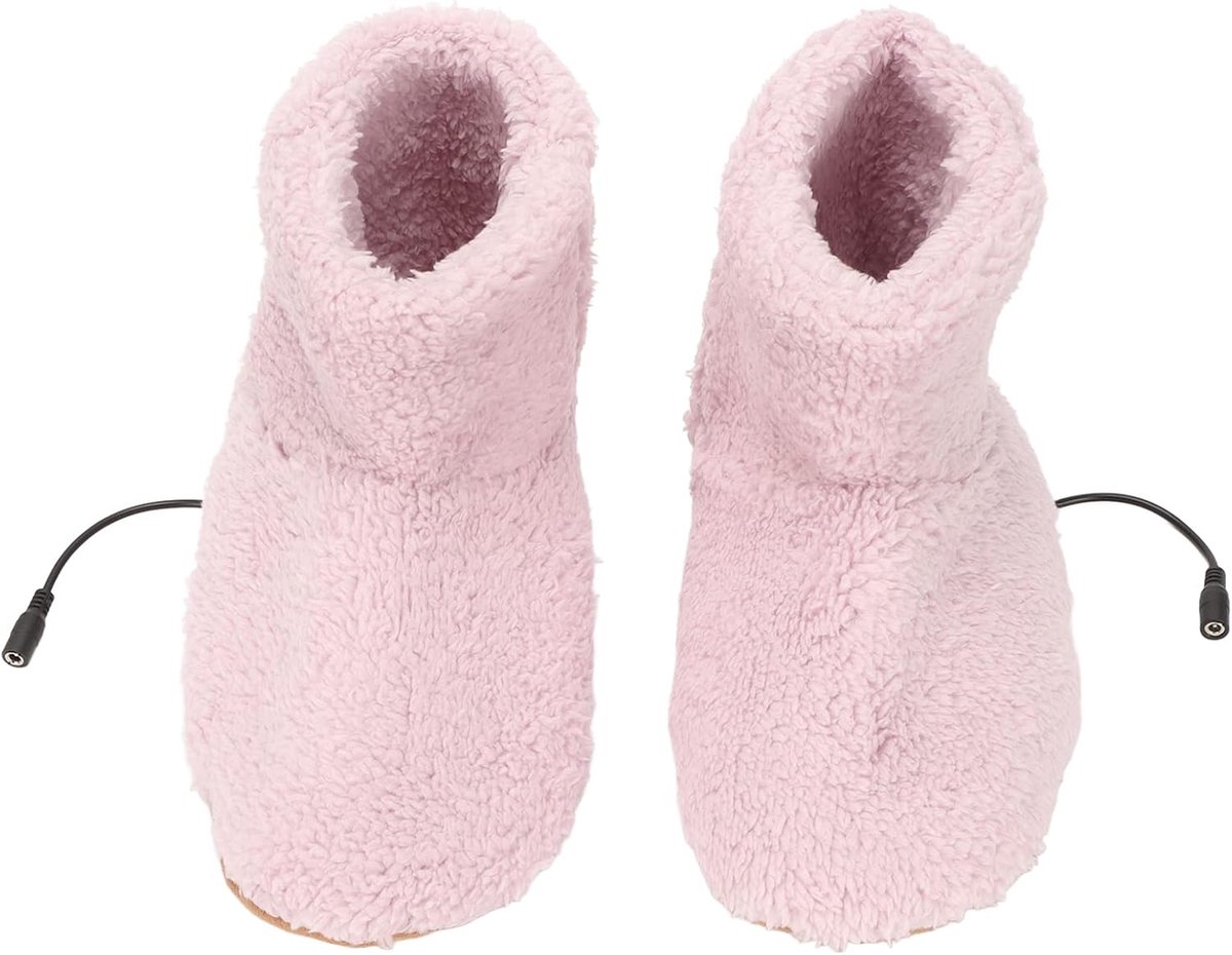 voetenwarmer, warm, ademend, antislip, flanel, elektrisch verwarmd, USB-opladen, verwarmde laarzen, voor mannen (roze)