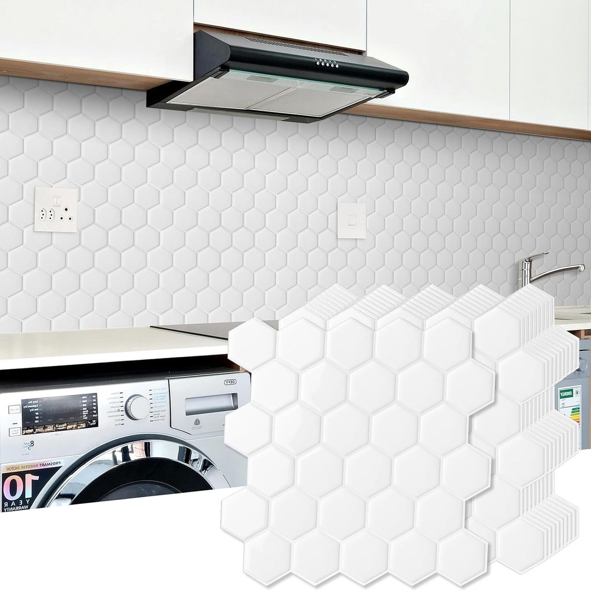 Peel and Stick Backsplash voor keuken, nieuwe upgrade premium extra dikker ontwerp 3D zelfklevende wandtegels, grote plakkegels voor keuken en badkamer (30 x 30 cm)