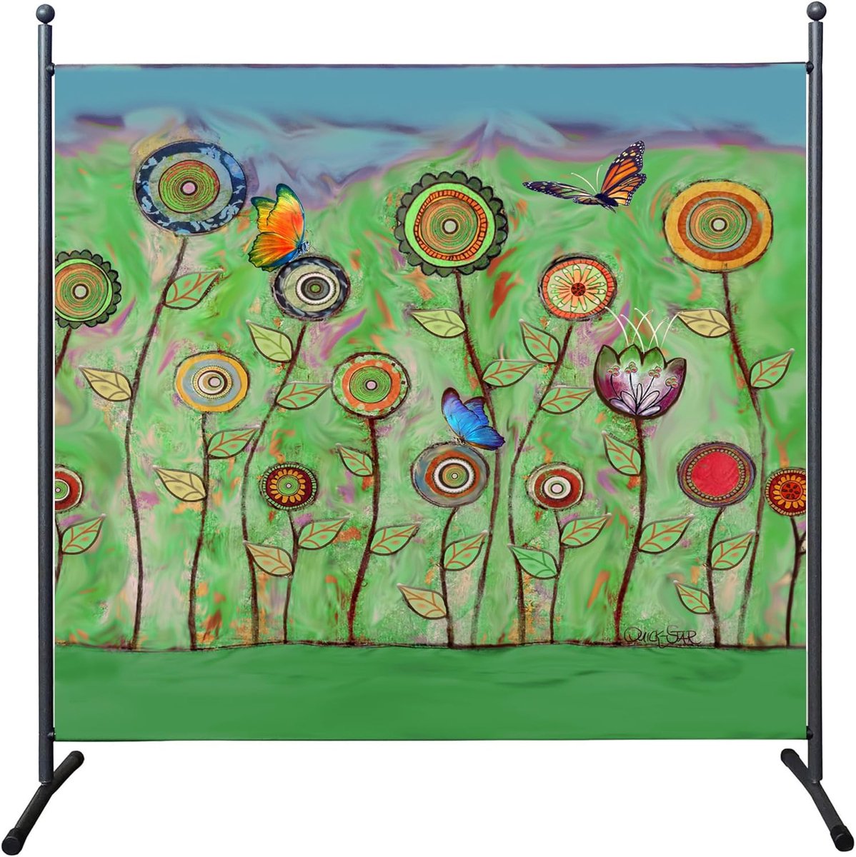 STAR Paravent voor buiten, weerbestendig, 180 x 178 cm, groene bloemen, ruimteverdeler voor binnen, tuin en balkon, inkijkbescherming, ondoorzichtig