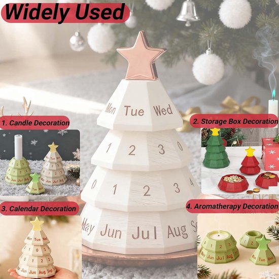 gietvormen Kerstmis WISIRENT, 4 stuks kalender siliconen vormen set gietvormen siliconen adventskrans, 3D-kerstboomvorm, gipsvormen om te gieten, ster voor knutselwerk, doe-het-zelf — afbeelding 4