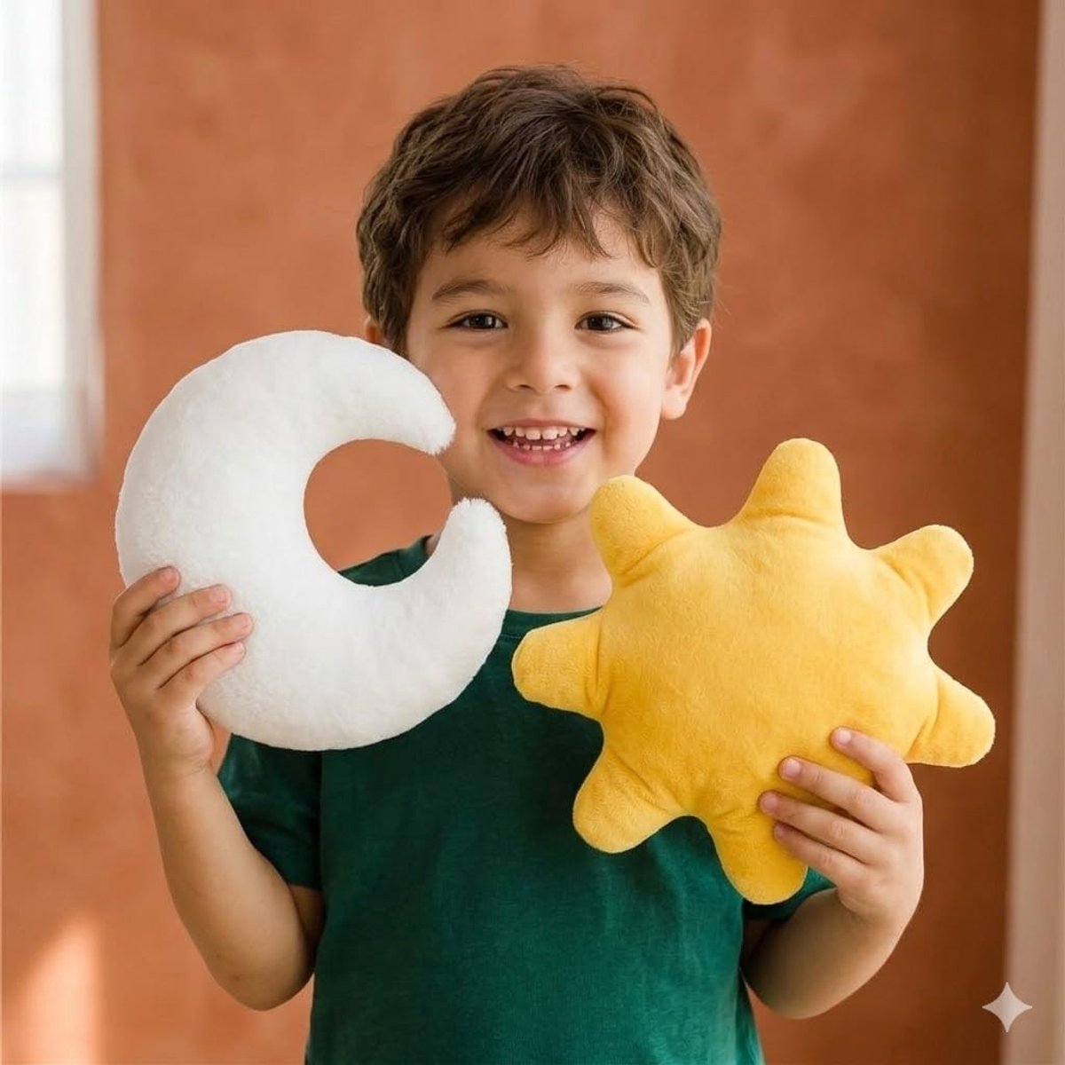 Zon en Maan Knuffelset (2 Stuks) - Zachte Maan Knuffel en Zon Kussen 30 cm - Pluche Decoratieve Knuffels - Cadeau voor Verjaardag en Woondecoratie