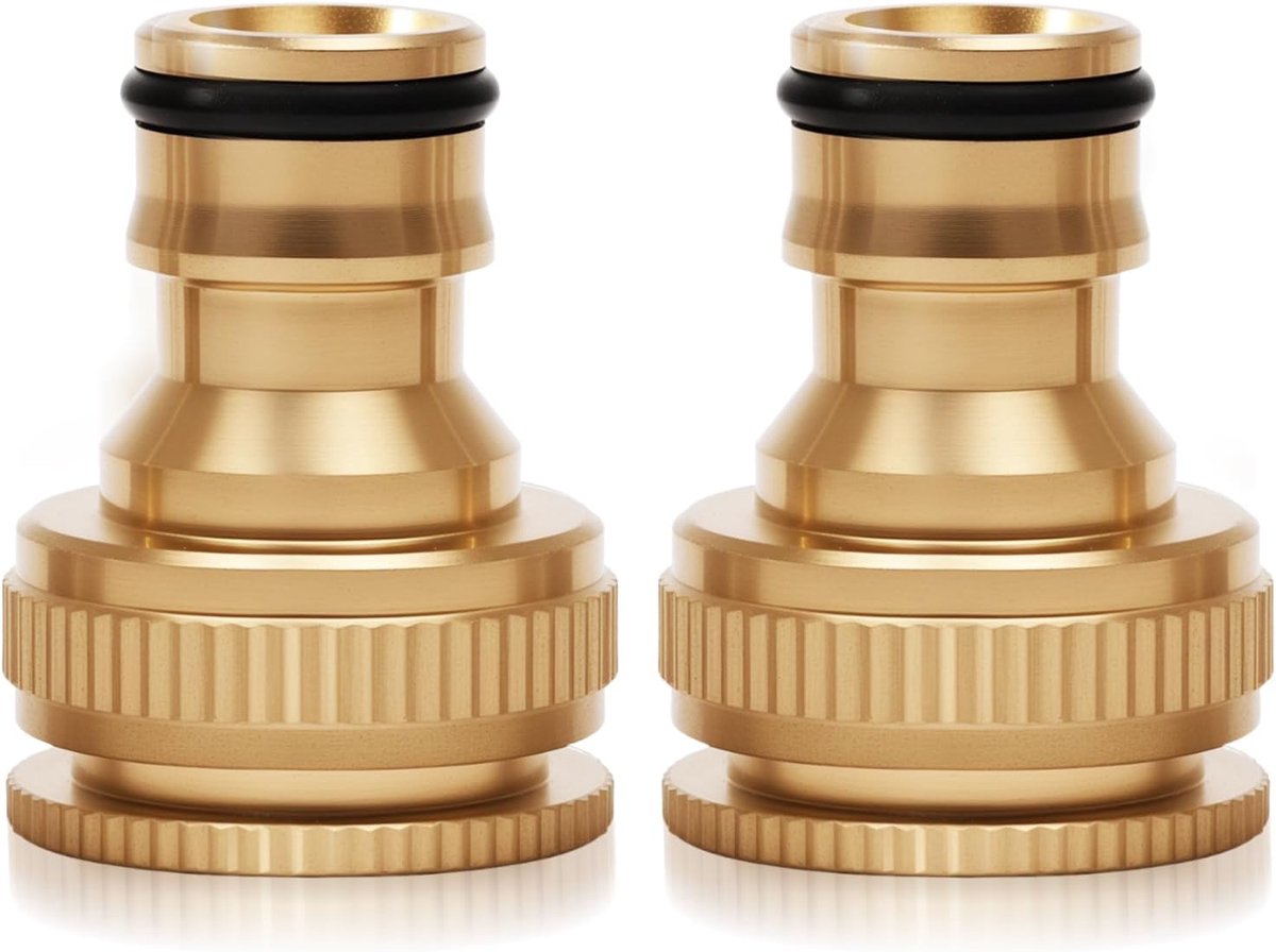 2 x messing slangaansluiting, 1/2 inch en 3/4 inch 2-in-1 tuinslangaansluiting, 1/2 inch en 3/4 inch kraanaansluiting binnendraad voor Gardena slangaansluitingen, adapter waterkraan