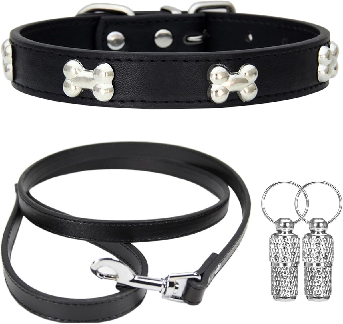 Halsband en riem van leer, geschikt voor kleine, middelgrote en grote honden