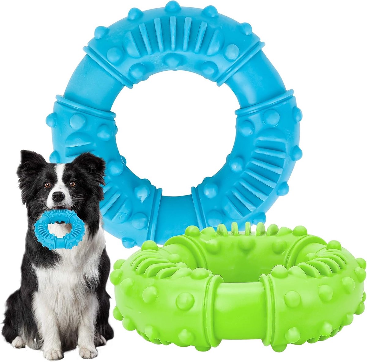 2 stuks hondenspeelgoed ring van rubber, kauwbaar speelgoed voor honden onverwoestbaar van natuurlijke rubber, speelse tandverzorging ringspeelgoed voor grote honden, puppy - 13 cm diameter