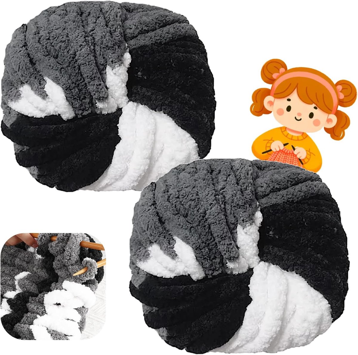 wolgaren, 500 g (250 g x 2) ca. 54 m,XXL grof gebreid, zacht wolgaren voor breien, wol voor haken en breien, sjaalmuts (A33 Panda)