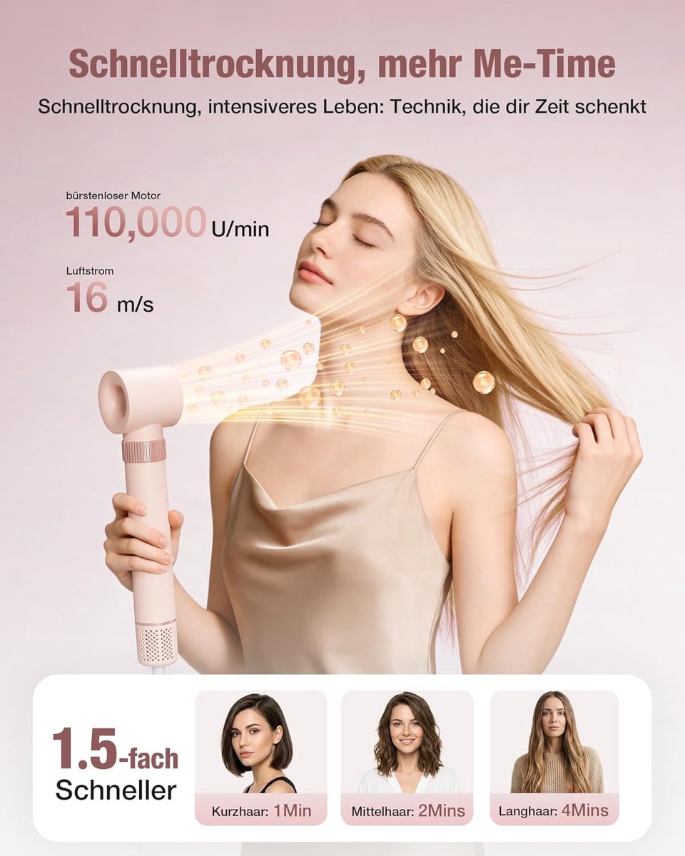 Föhnborstel 6-in-1 Multistyler met Auto-Wrap Krultang - Hoge Snelheid 110.000 RPM Roze