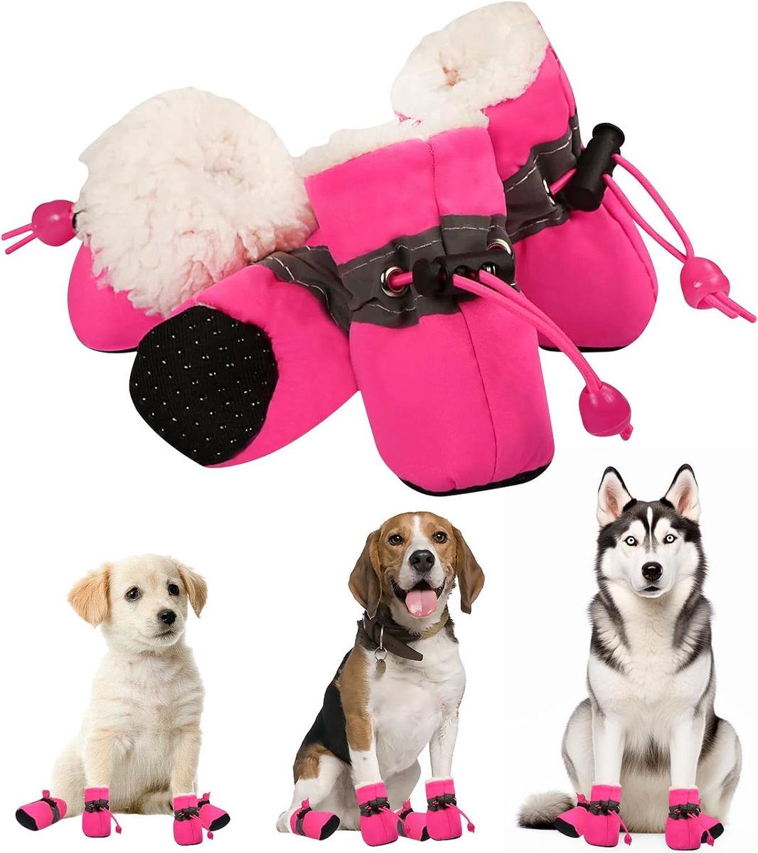 Schoenen, antislip hondensokken, hondenschoenen met reflecterende riemen, hondenschoenen, sneeuw, warm, pootbeschermingsschoenen voor kleine en middelgrote honden (roze, maat 5)