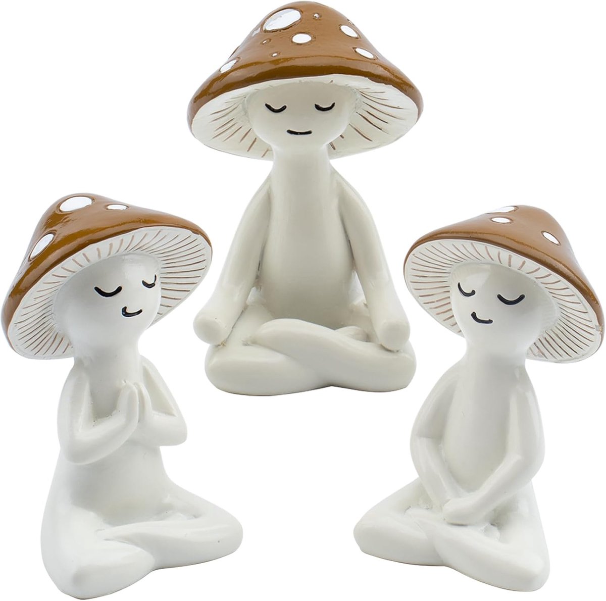 Figuurtjes - Set van 3 Stuks Yoga-paddenstoel Beeldjes, Schattige Resin Tafeldecoratie & Plantdecoratie voor Bureau, Woonkamer, Kantoor, Tuin, Patio, Achtertuin