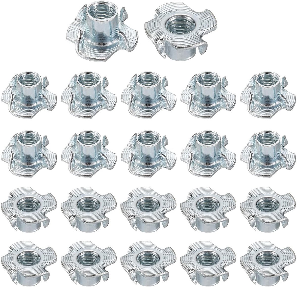 T-moeren M8 x 10 mm met 4 punten, 100 stuks van koolstofstaal met schroefdraad inzetstukken voor hout, klimmen op rotsen, keukenmeubels, meubels