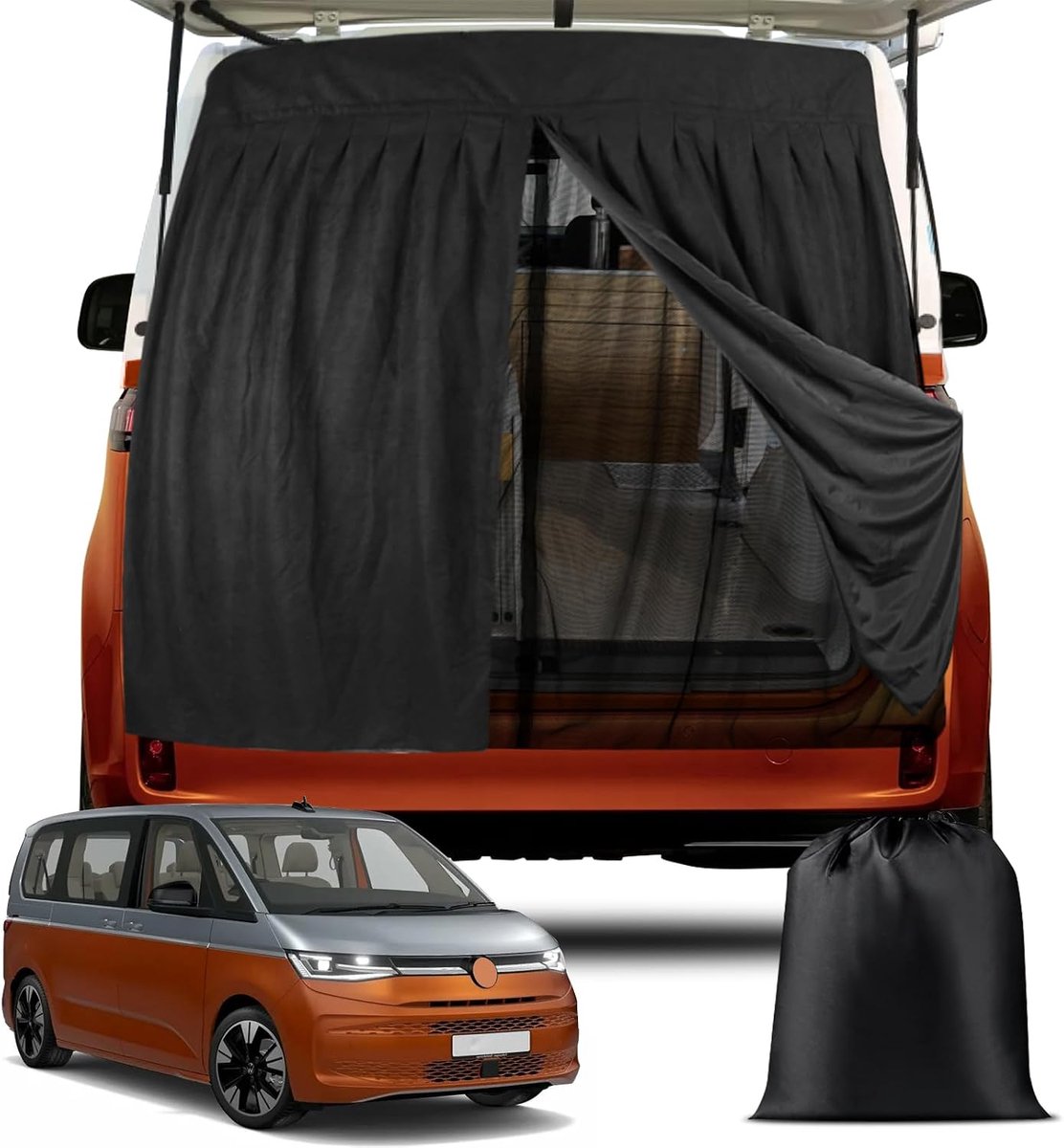 Magnetische insectenhor op maat gemaakt voor VW T7, tweelaags auto-insectennet, muggennet voor achterklep, ritssluiting in het midden deur insectengaas