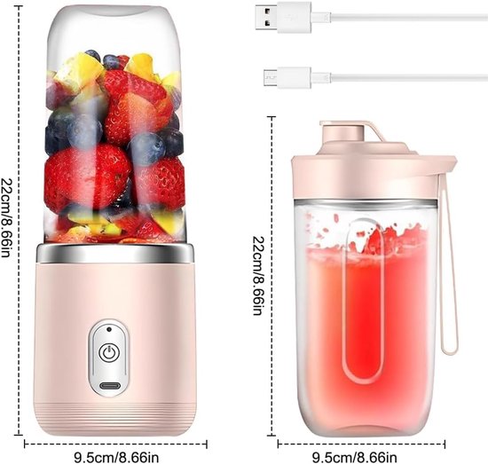 Maker, 400 ml, draagbare mixer, mini-blender met 6 messen, roestvrij staal, kleine smoothiemaker om mee te nemen, USB-oplaadbaar, mini-blender voor babyvoeding, sap, jam, smoothie — afbeelding 4