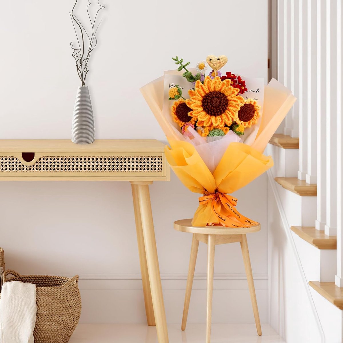 Haakset voor beginners en volwassenen, zonnebloemen starter gehaakte bloem boeket met stapsgewijze zelfstudies, handgemaakte kunst doe-het-zelf breiset ambachtelijke creaties verjaardagscadeaus