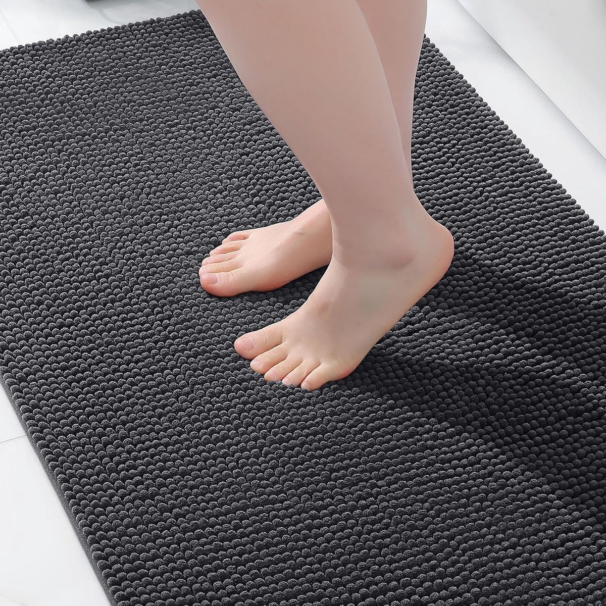 Chenille Badmat, antislip badkamerteppich, wasbaar badtapijt, zacht badvoorlegger, absorberend douchegordijn voor badkamer - 50 x 80 cm, donkergrijs