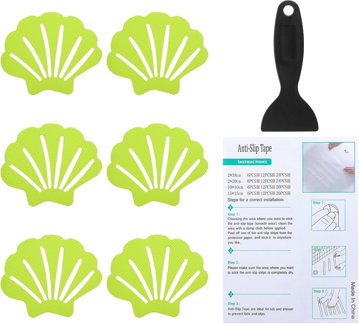 Antislip stickers voor badkuip, 90 x 6 cm, 6 stuks beschermende douche-vloer, antislipstickers met zelfklevende stickers, schraper voor bad, douche, vloer, trap, lichtgroen