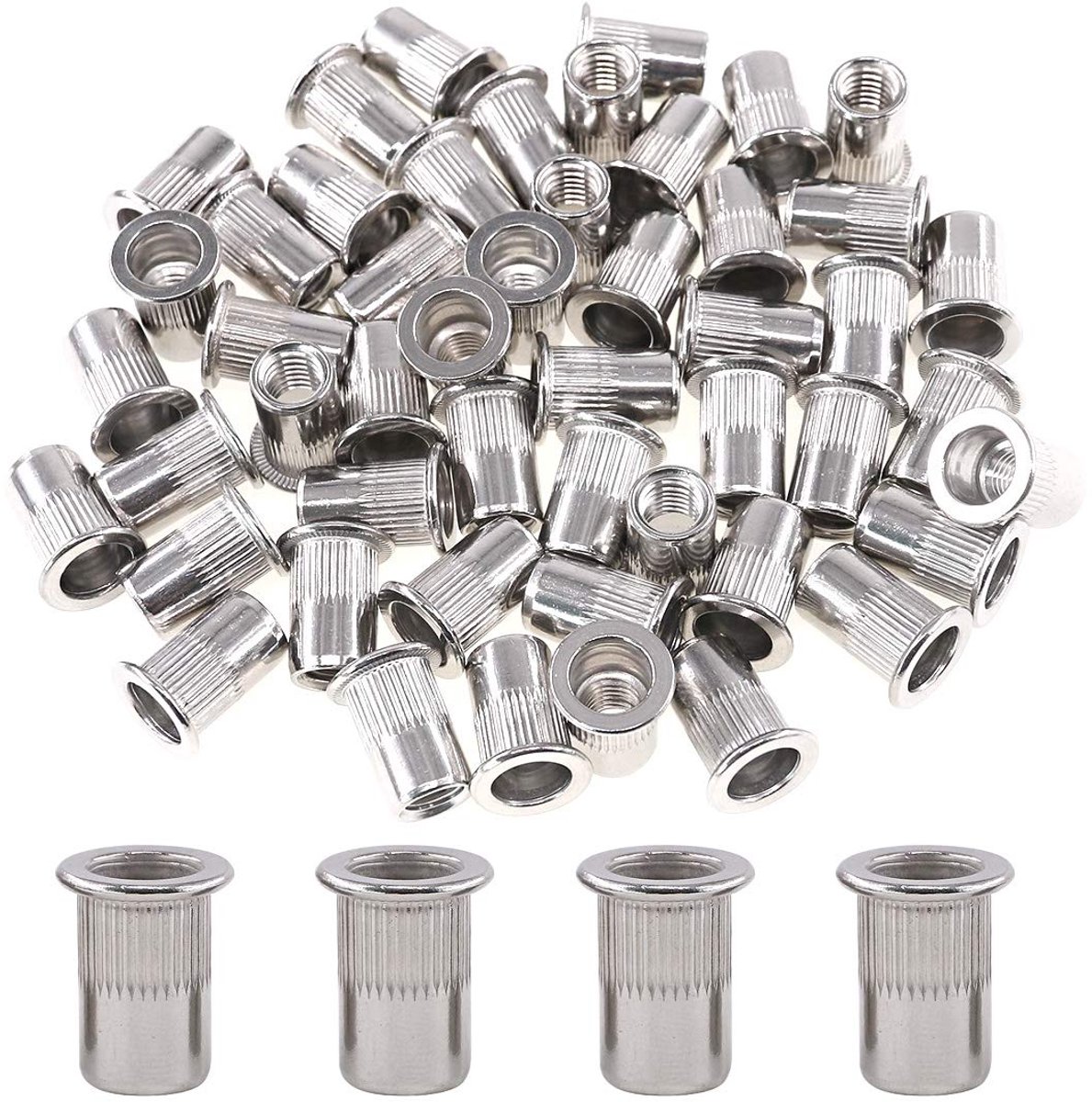 50Pcs 304 Rvs M8 Platte Kop Schroefdraad Klinknagel Insert Nutsert Klinknagel Moer Set (M8)