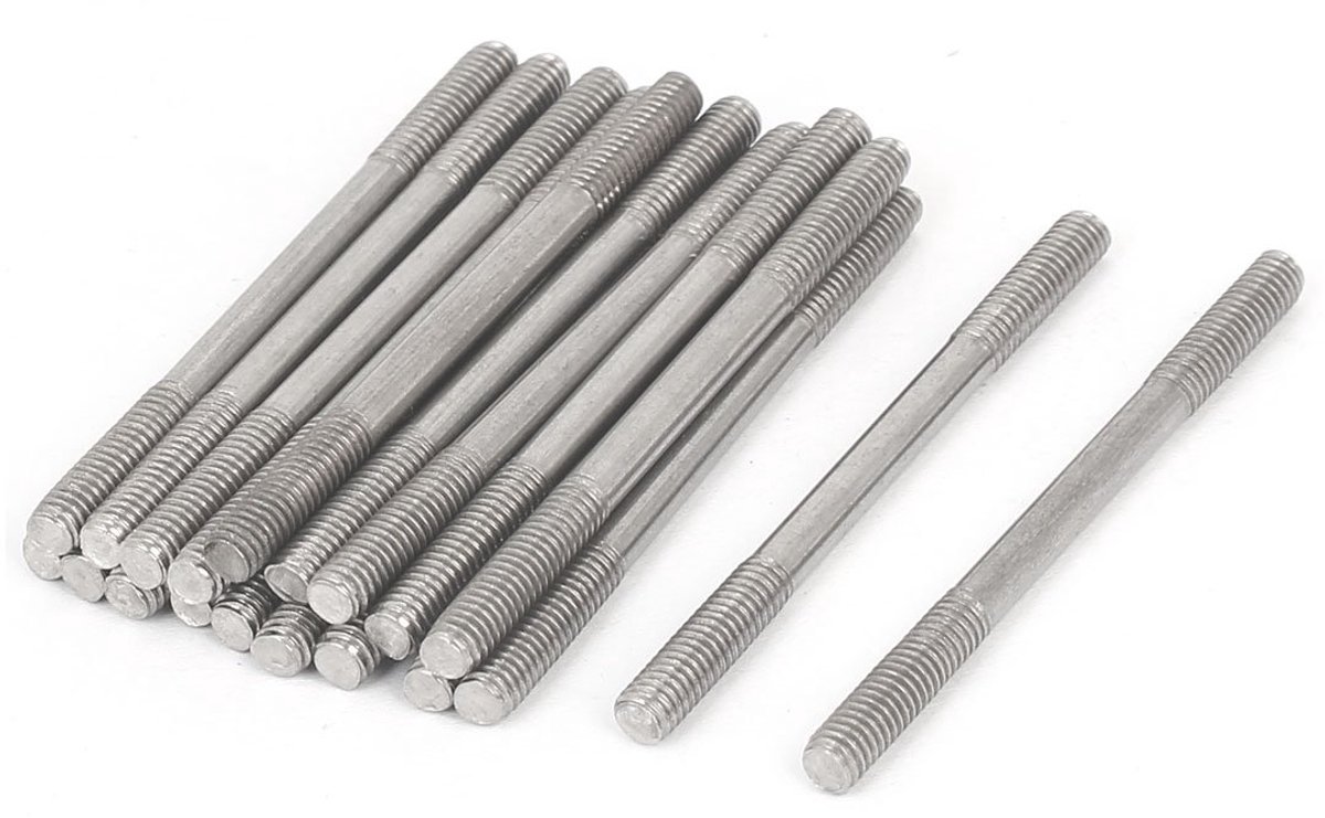 sourcing map Bouten met dubbele schroefdraad, schroeven 304, roestvrij staal, M4 x 55 mm, 20 stuks