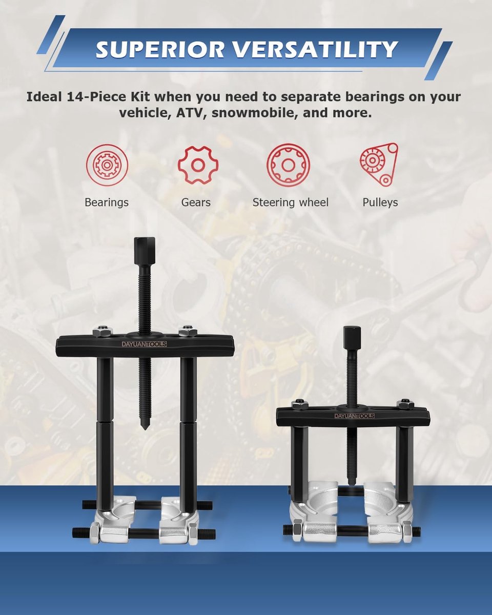 12-delige lagerscheider trekkerset, zwaar gebruik 5 ton capaciteit 2" en 3" lagersplitser trekkerset
