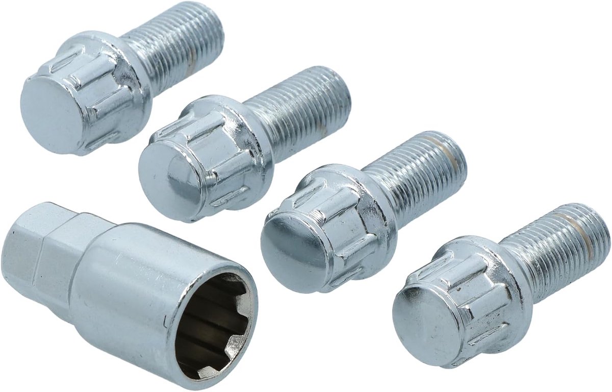 05.205.04 Velgenslot, diefstalbeveiliging, type D, set van 4 met 1 adapter, veiligheid voor velgen en wielen, eenvoudige montage, M14x1,5x26mm Type D Bol