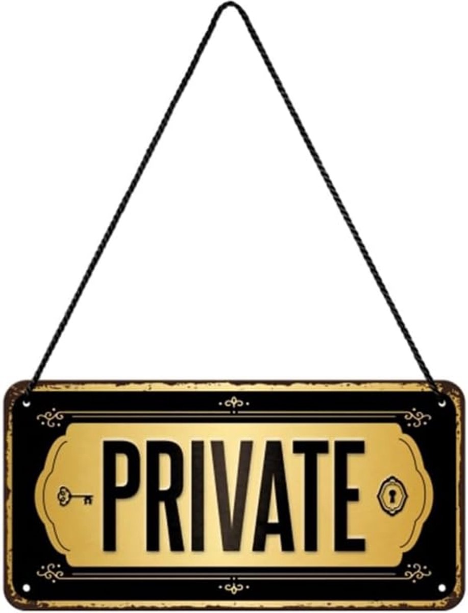 Retro Ophangbord, Achtung – Private – Geschenkidee voor nostalgiefans, van metaal, Vintage ontwerp voor decoratie, 10 x 20 cm