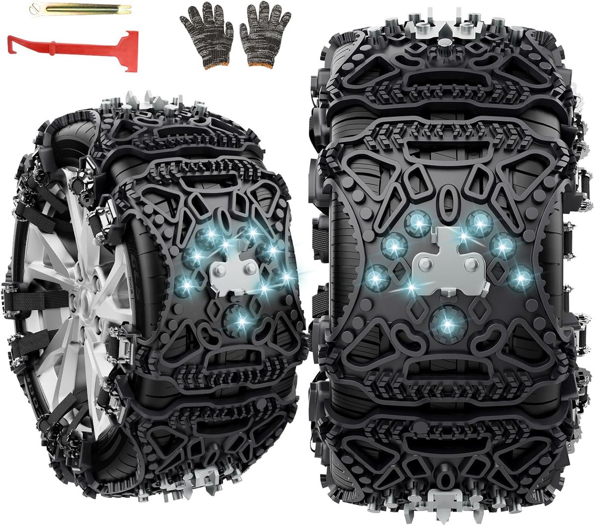 Sneeuwkettingen voor auto's Ninonly 6 stuks herbruikbare sneeuwkettingen voor banden universele noodauto wiel anti-slip ketting voor voertuig auto vrachtwagen SUV fit bandbreedte 165mm - 295mm zwart