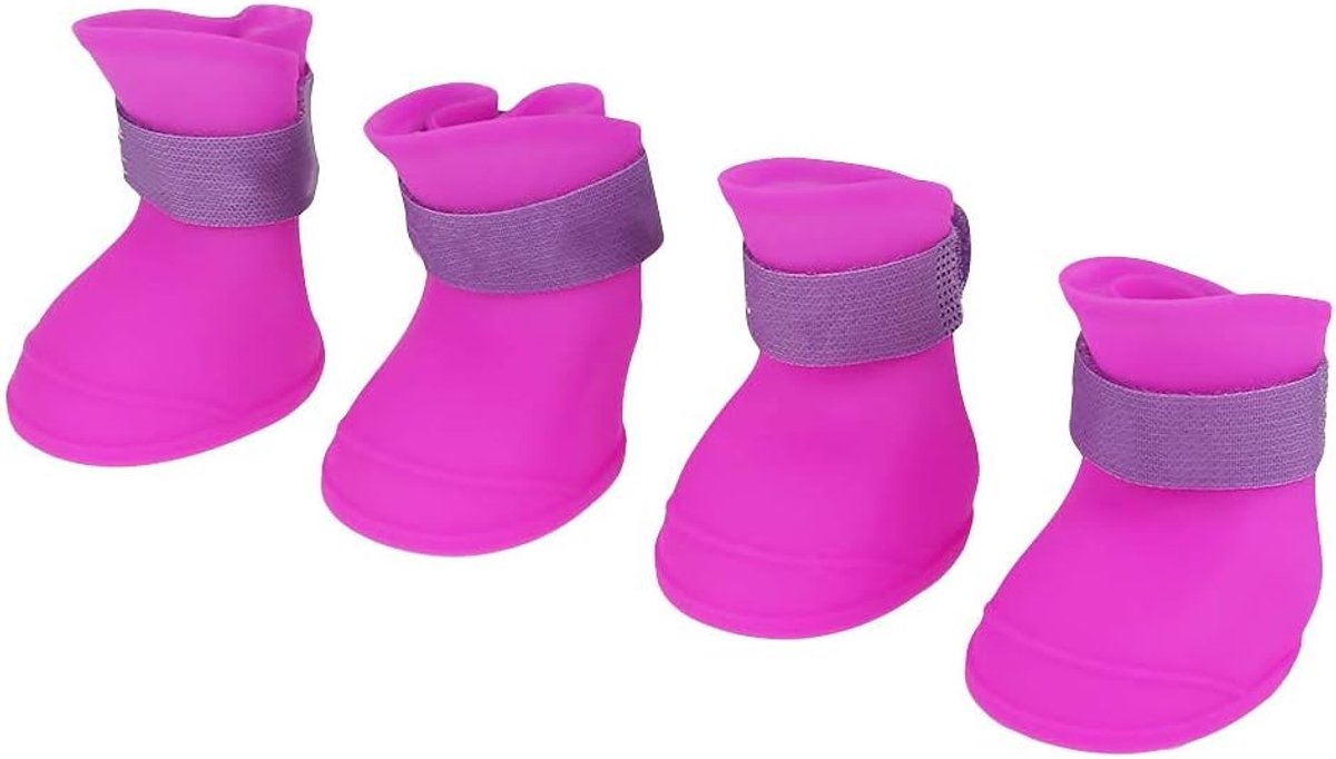 4 stuks hondenpootbescherming, waterdicht, regenschoenen, siliconen, huisdierenschoenen, hond, antislip, regenschoenen, huisdier, pootbescherming voor honden en katten, L, paars