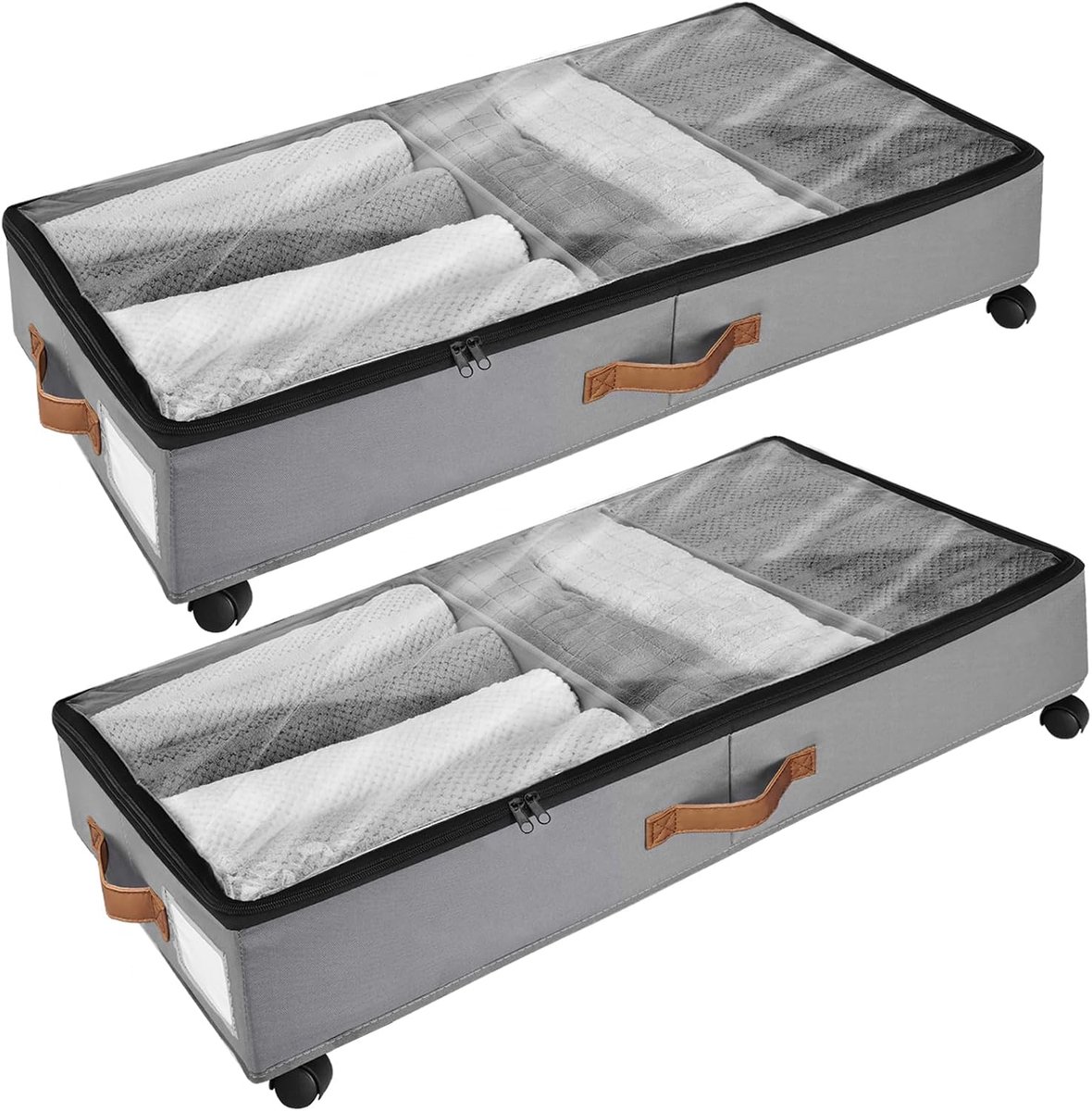 Onderbedcommode voor onder het bed, 2 stuks, met wieltjes, 360° rotatie en metalen frame, opvouwbare opbergtas van vliesstoffen, opbergtas voor kleding, schoenen en dekens